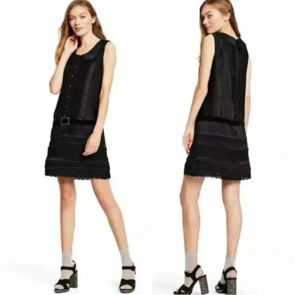 ANNA SUI FOR TARGET Belted Mimi Dress Black Lace Peter Pan Collar CLOSEOUT